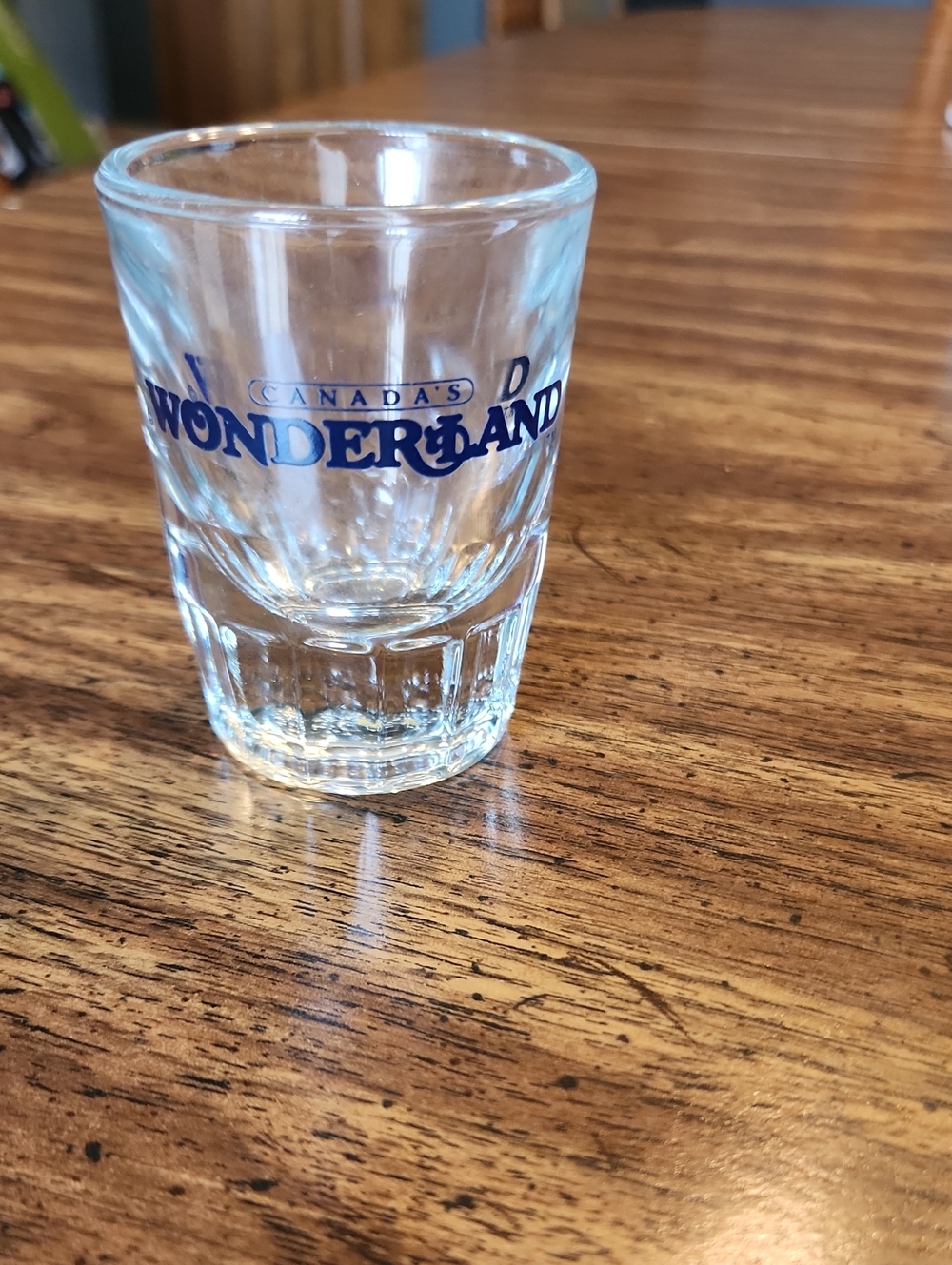 Canda's Wonderland Blue Logo Shot Glass - Clear Glass